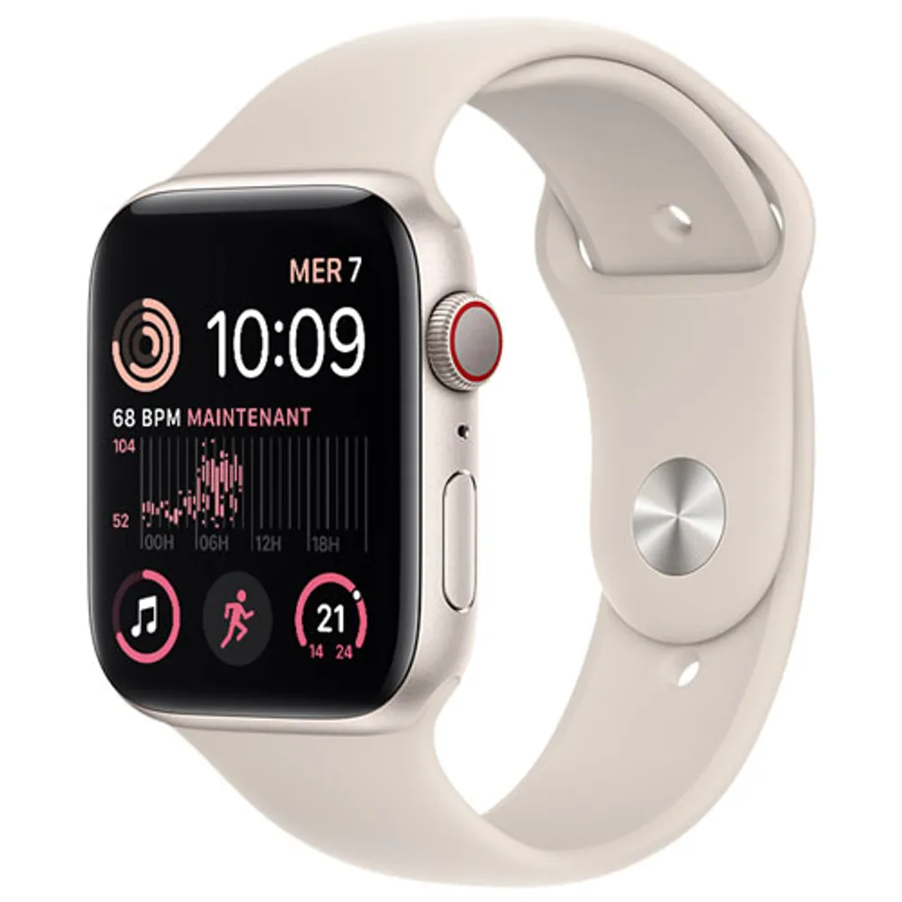 TELUS Apple Watch SE (GPS + Cellular) 44mm Starlight Aluminum Case w/ Starlight Sport Band (2022) - Monthly Financing