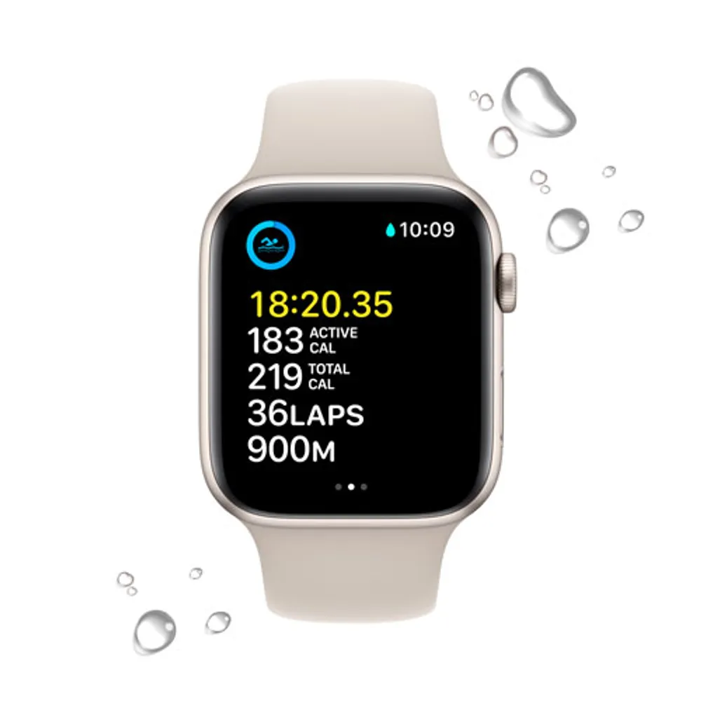 TELUS Apple Watch SE (GPS + Cellular) 44mm Starlight Aluminum Case w/ Starlight Sport Band (2022) - Monthly Financing