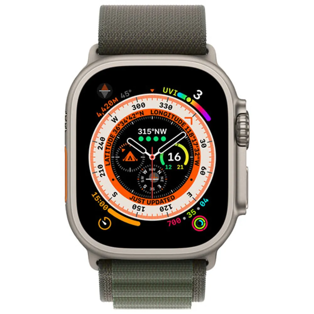 TELUS Apple Watch Ultra (GPS + Cellular) 49mm Titanium Case w/ Green Alpine Loop - Small - Monthly Financing