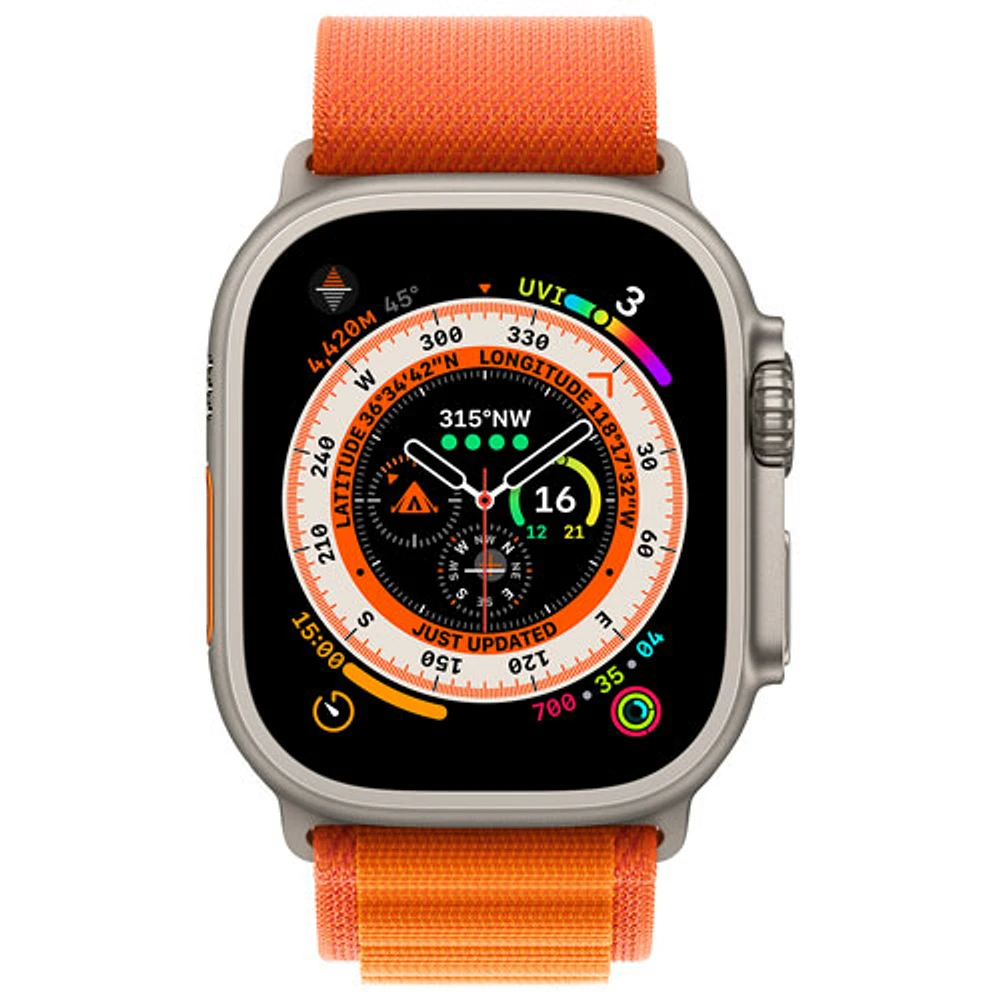 Apple Watch Ultra (GPS + Cellular) avec boîtier de 49 mm en titane et bracelet alpin orange de Rogers - Petit - Financement mensuel