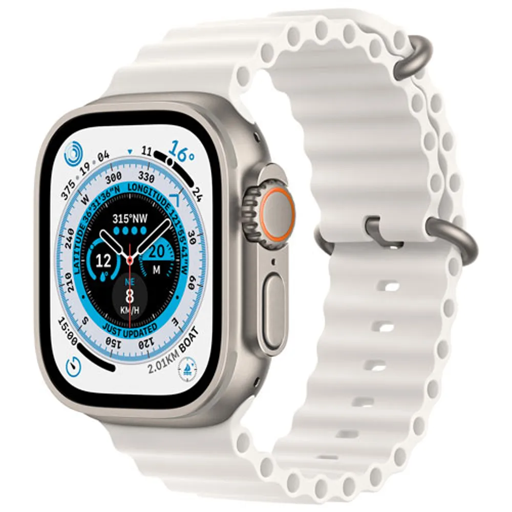 TELUS Apple Watch Ultra (GPS + Cellular) 49mm Titanium Case w/ White Ocean Band - Monthly Financing