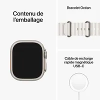 Apple Watch Ultra (GPS + Cellular) avec boîtier de 49 mm en titane et bracelet océan blanc de TELUS - Financement mensuel