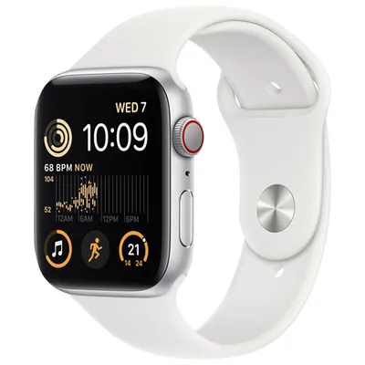 TELUS Apple Watch SE (GPS + Cellular) 44mm Silver Aluminum Case w/ White Sport Band (2022) - Monthly Financing