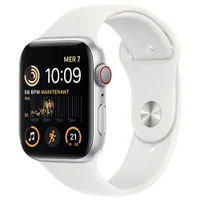 TELUS Apple Watch SE (GPS + Cellular) 44mm Silver Aluminum Case w/ White Sport Band (2022) - Monthly Financing