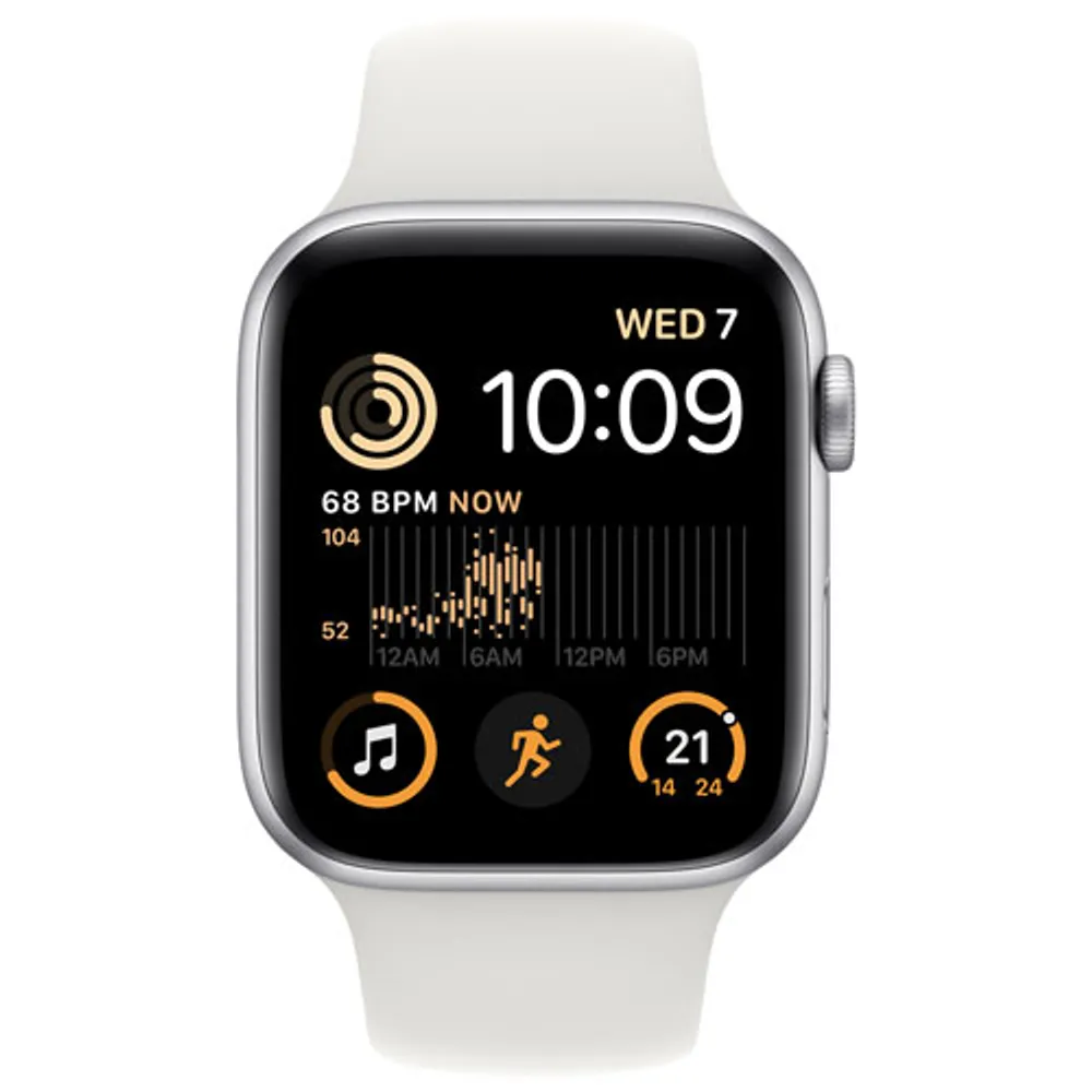 TELUS Apple Watch SE (GPS + Cellular) 44mm Silver Aluminum Case w/ White Sport Band (2022) - Monthly Financing