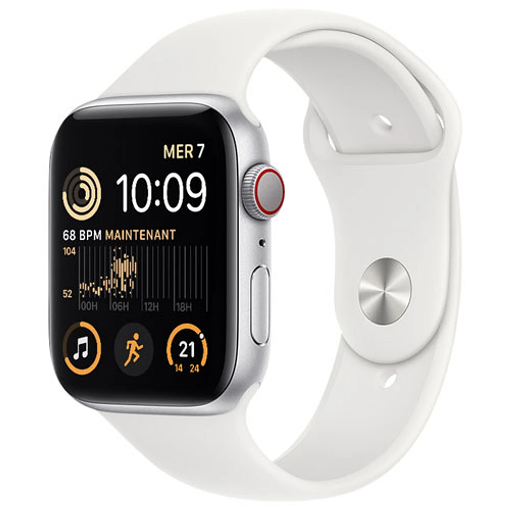 Virgin Plus Apple Watch SE (GPS + Cellular) 44mm Silver Aluminum Case w/ White Sport Band (2022) - Monthly Financing