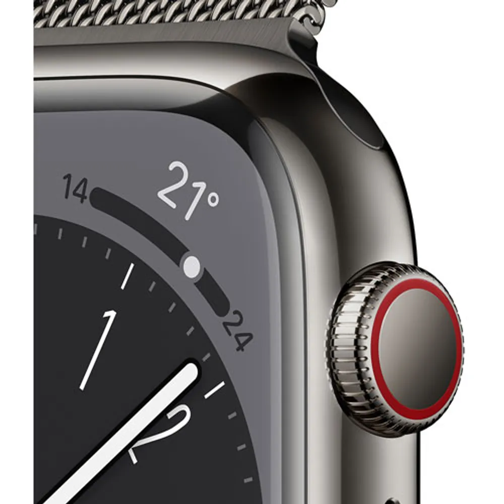 TELUS Apple Watch Series 8 (GPS + Cellular) 41mm Graphite Stainless Steel Case w/ Graphite Milanese Loop - S/M - Monthly Financing