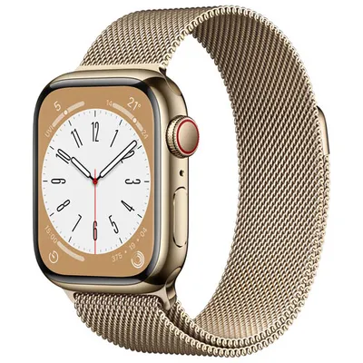 Rogers Apple Watch Series 8 (GPS + Cellular) 41mm Gold Stainless Steel Case with Gold Milanese Loop - S/M - Monthly Financing