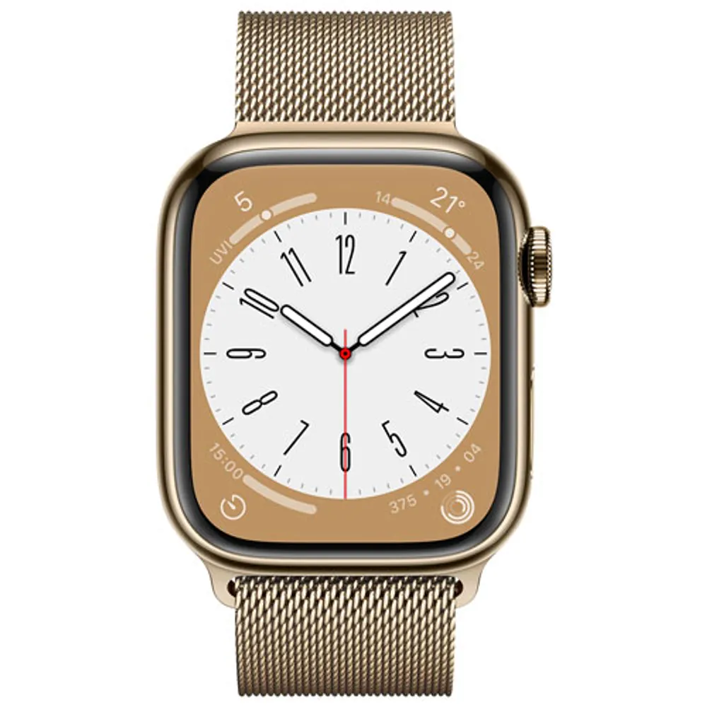 Rogers Apple Watch Series 8 (GPS + Cellular) 41mm Gold Stainless Steel Case with Gold Milanese Loop - S/M - Monthly Financing