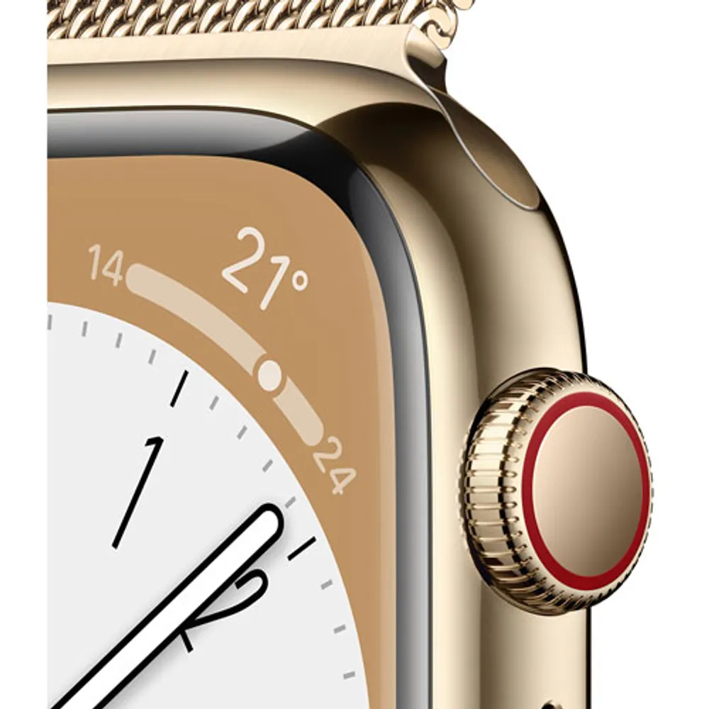 TELUS Apple Watch Series 8 (GPS + Cellular) 41mm Gold Stainless Steel Case w/ Gold Milanese Loop - S/M - Monthly Financing