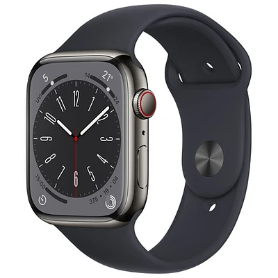 Rogers Apple Watch Series 8 (GPS + Cellular) 45mm Graphite Stainless Steel Case with Midnight Sport Band - M/L - Monthly Financing