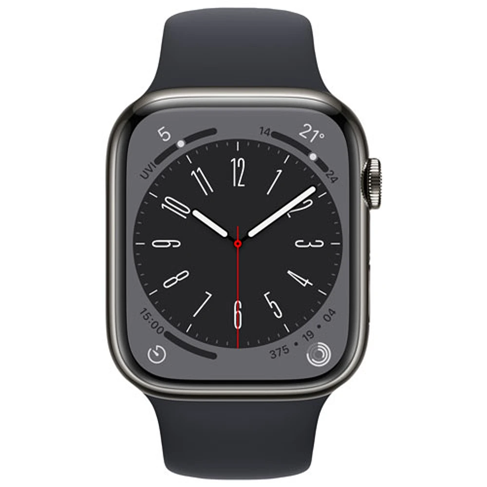 Rogers Apple Watch Series 8 (GPS + Cellular) 45mm Graphite Stainless Steel Case with Midnight Sport Band - M/L - Monthly Financing