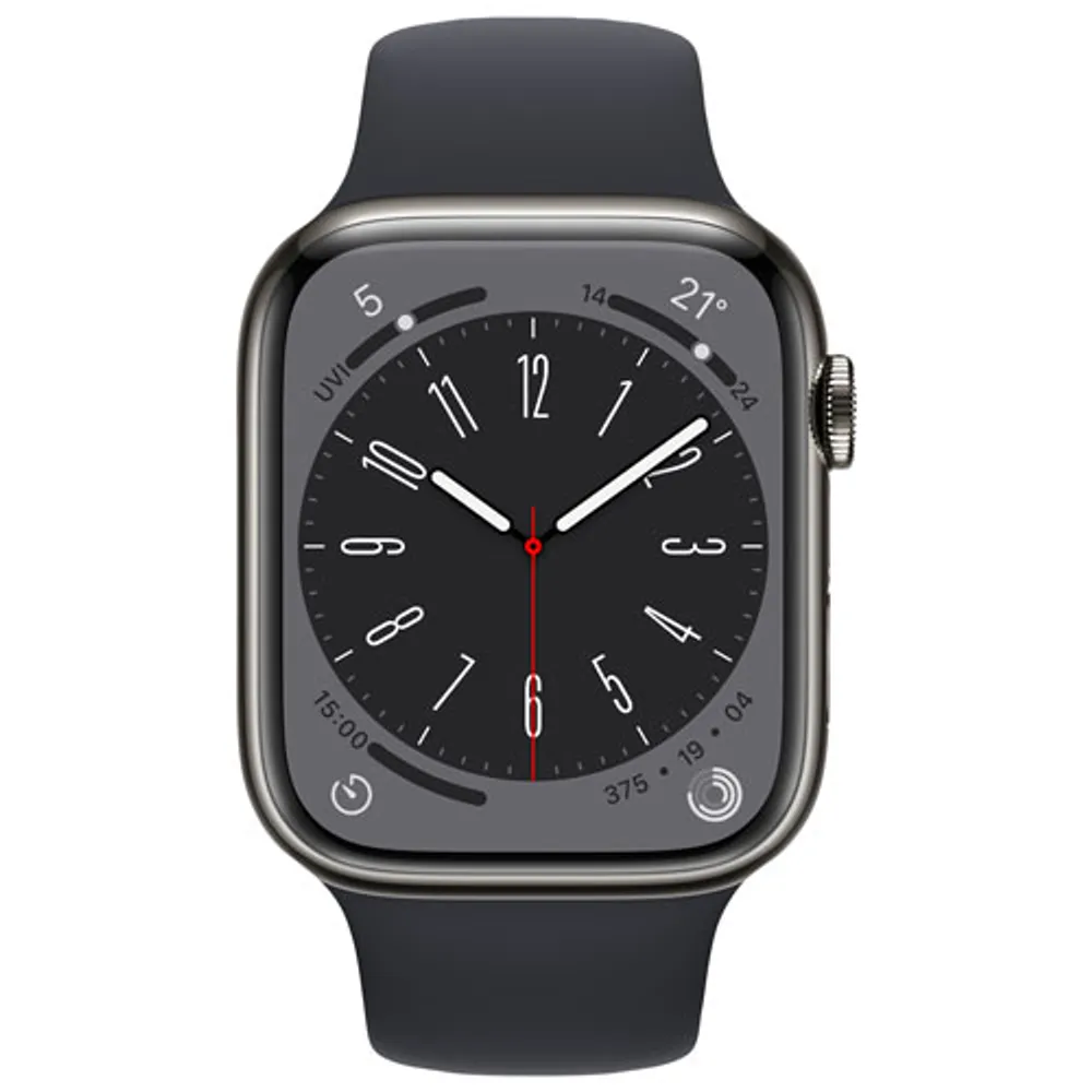 TELUS Apple Watch Series 8 (GPS + Cellular) 45mm Graphite Stainless Steel Case w/ Midnight Sport Band - M/L - Monthly Financing