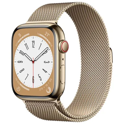 Rogers Apple Watch Series 8 (GPS + Cellular) 45mm Gold Stainless Steel Case with Gold Milanese Loop - M/L - Monthly Financing