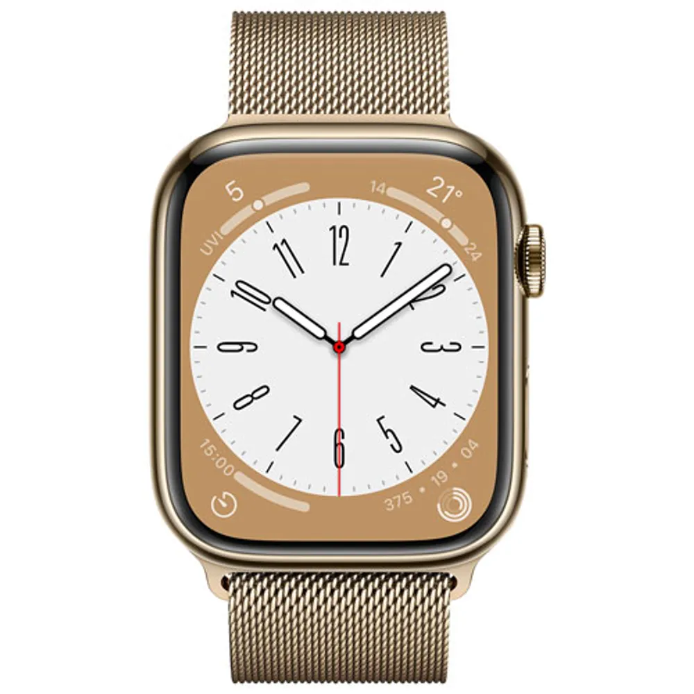 Rogers Apple Watch Series 8 (GPS + Cellular) 45mm Gold Stainless Steel Case with Gold Milanese Loop - M/L - Monthly Financing