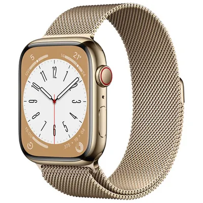 TELUS Apple Watch Series 8 (GPS + Cellular) 45mm Gold Stainless Steel Case w/ Gold Milanese Loop - M/L - Monthly Financing