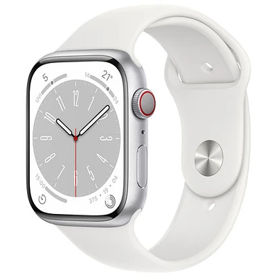 Rogers Apple Watch Series 8 (GPS + Cellular) 45mm Silver Aluminum Case with White Sport Band - M/L - Monthly Financing