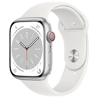 Rogers Apple Watch Series 8 (GPS + Cellular) 45mm Silver Aluminum Case with White Sport Band - M/L - Monthly Financing