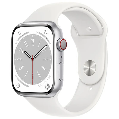 Virgin Plus Apple Watch Series 8 (GPS + Cellular) 45mm Silver Aluminum Case w/ White Sport Band - M/L - Monthly Financing
