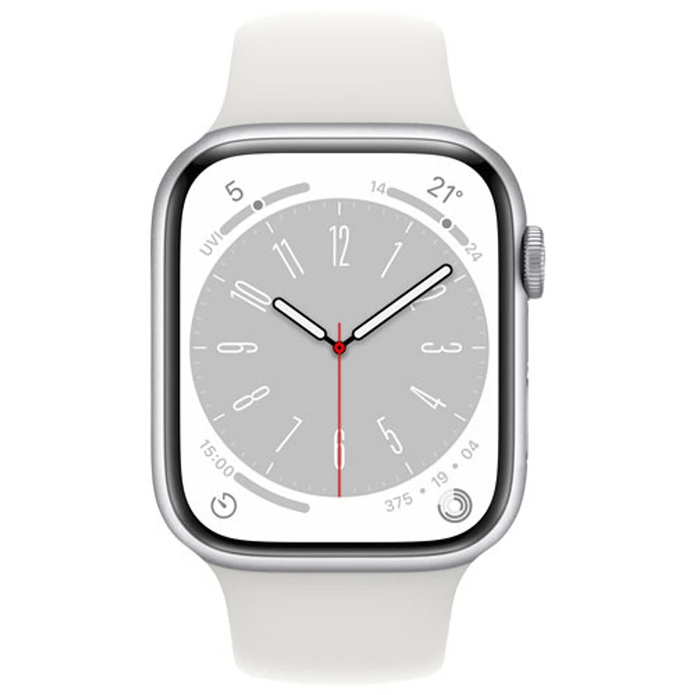 Apple Watch Series 8 45 mm (GPS + Cell) en aluminium argenté avec bracelet sport blanc de Freedom Mobile - M/G - Paiement Balance mensuel