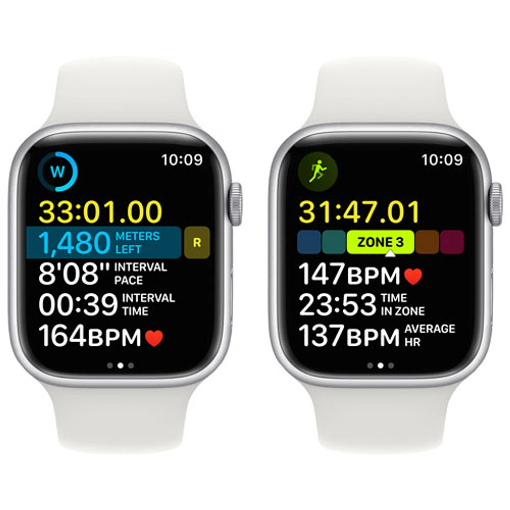 Apple Watch Series 8 45 mm (GPS + Cell) en aluminium argenté avec bracelet sport blanc de Freedom Mobile - M/G - Paiement Balance mensuel