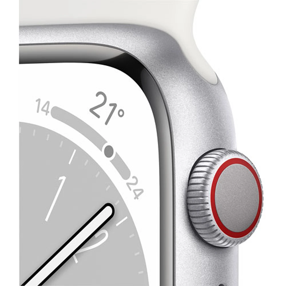 Apple Watch Series 8 45 mm (GPS + Cell) en aluminium argenté avec bracelet sport blanc de Freedom Mobile - M/G - Paiement Balance mensuel