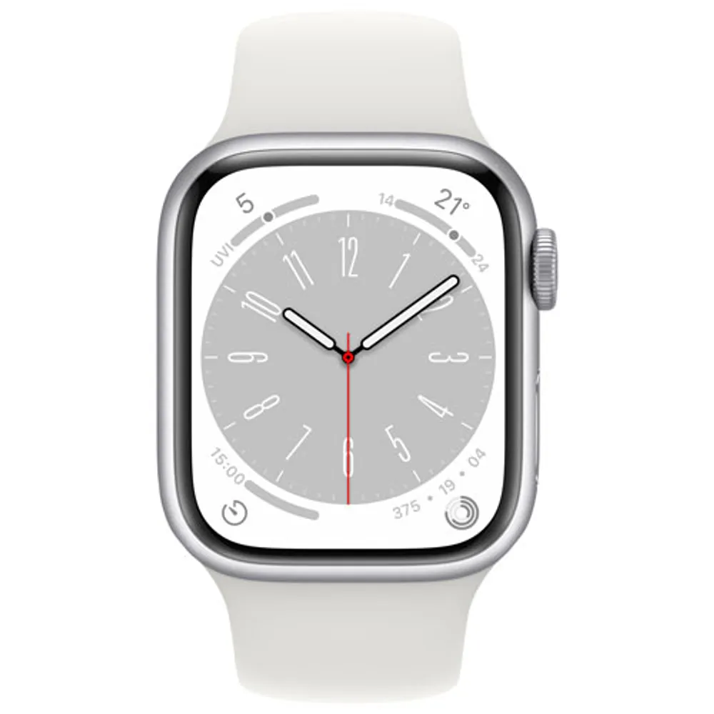 TELUS Apple Watch Series 8 (GPS + Cellular) 41mm Silver Aluminum Case w/ White Sport Band - S/M - Monthly Financing