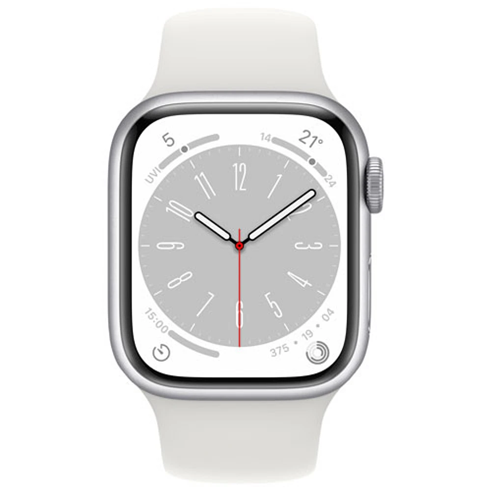 Bell Apple Watch Series 8 (GPS + Cellular) 41mm Silver Aluminum Case w/ White Sport Band - S/M - Monthly Financing