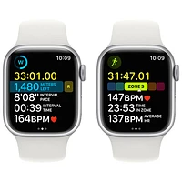 Bell Apple Watch Series 8 (GPS + Cellular) 41mm Silver Aluminum Case w/ White Sport Band - S/M - Monthly Financing