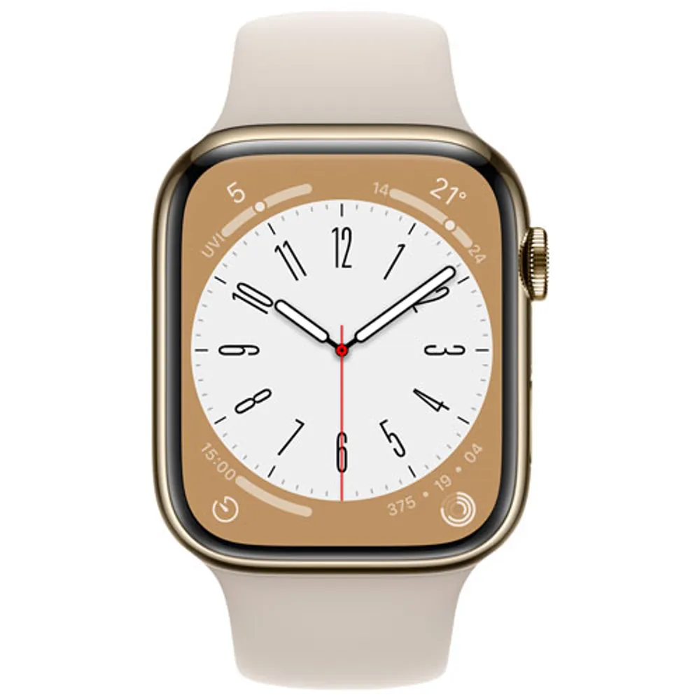 Rogers Apple Watch Series 8 (GPS + Cellular) 45mm Gold Stainless Steel Case with Starlight Sport Band - M/L - Monthly Financing