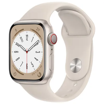 Bell Apple Watch Series 8 (GPS + Cellular) 41mm Starlight Aluminum Case w/ Starlight Sport Band - S/M - Monthly Financing