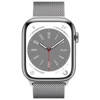 Rogers Apple Watch Series 8 (GPS + Cellular) 45mm Silver Stainless Steel Case with Silver Milanese Loop - M/L - Monthly Financing