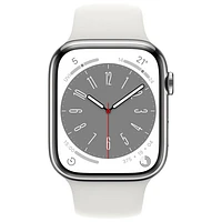 Apple Watch Series 8 45 mm (GPS + Cell) en acier inoxydable argenté et bracelet de sport blanc de Rogers - M/G - Financement mensuel