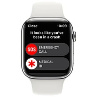 Apple Watch Series 8 45 mm (GPS + Cell) en acier inoxydable argenté et bracelet de sport blanc de Rogers - M/G - Financement mensuel