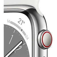 Rogers Apple Watch Series 8 (GPS + Cellular) 45mm Silver Stainless Steel Case with White Sport Band - M/L - Monthly Financing