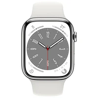 TELUS Apple Watch Series 8 (GPS + Cellular) 45mm Silver Stainless Steel Case w/ White Sport Band - M/L - Monthly Financing