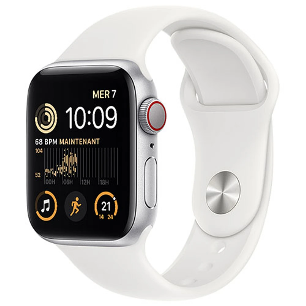 Bell Apple Watch SE (GPS + Cellular) 40mm Silver Aluminum Case w/ White Sport Band (2022) - Monthly Financing