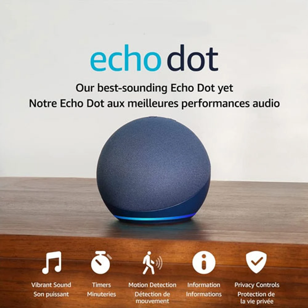 Haut-parleur intelligent Echo Dot d'Amazon (5e génération) avec Alexa - Bleu foncé océan