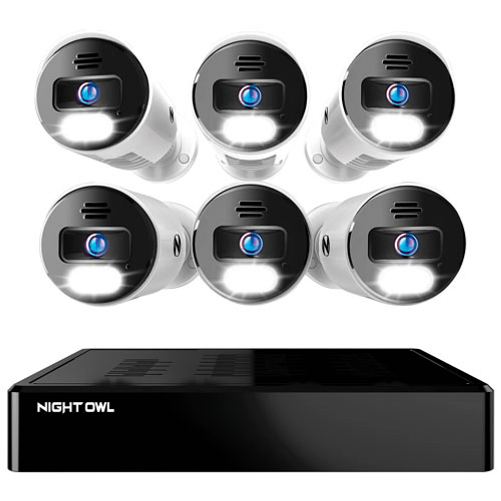 Système de surveillance IP Ultra HD 4K avec fil 8 canaux avec 6 caméras d'intérieur/d'extérieur et Bluetooth de Night Owl - Blanc