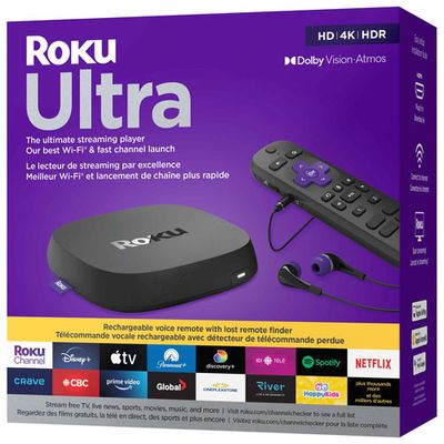 Roku Ultra 2022 4K/HDR/Dolby Vision Streamer, Remote with Rechargeable Battery, Hands-Free Voice Controls, Lost Remote Finder and Private Listening