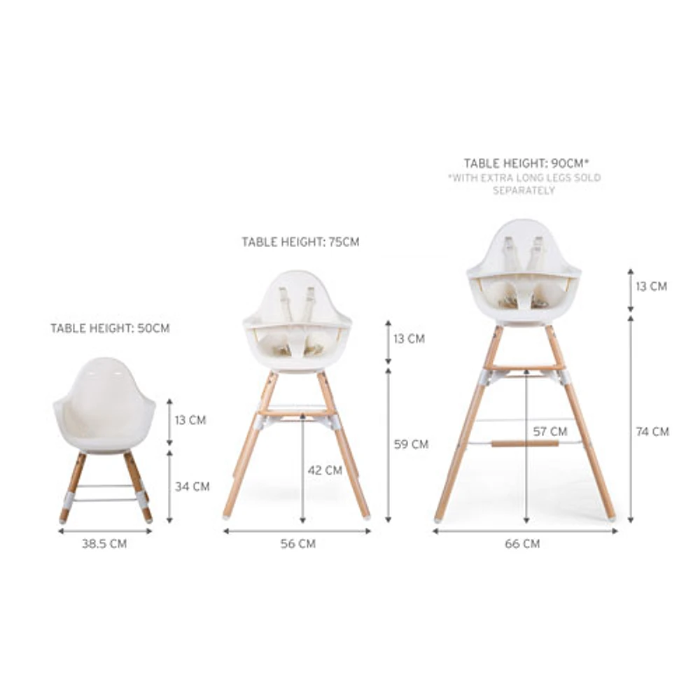 Childhome Evolu One.80 High Chair with Tray - White