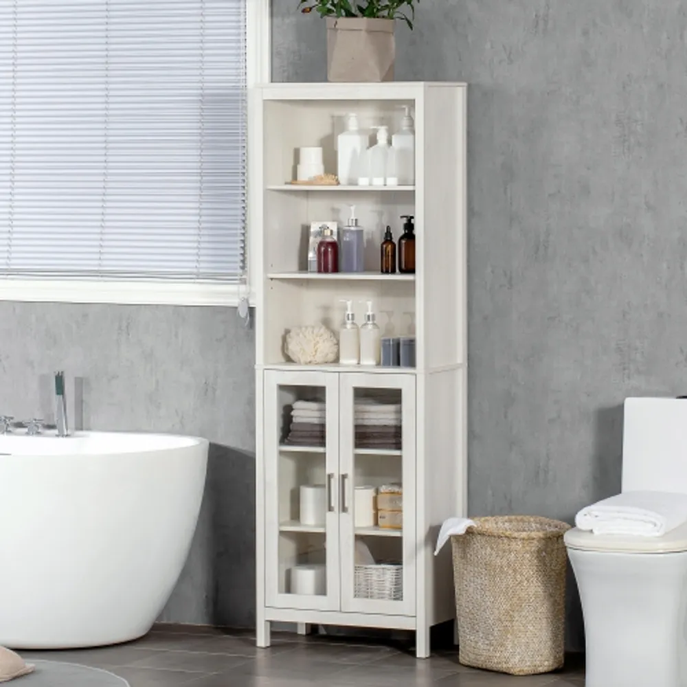 Tall Bathroom Storage Cabinet with Glass Doors white Cupboards