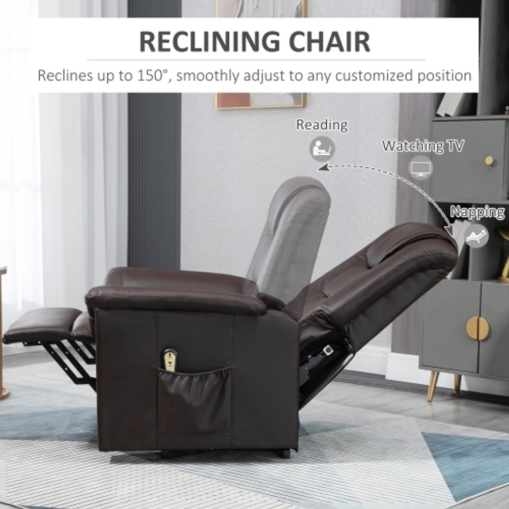 HOMCOM Electric Power Lift Chair for Elderly, PU Leather Recliner Sofa with  Footrest and Remote Control for Living Room