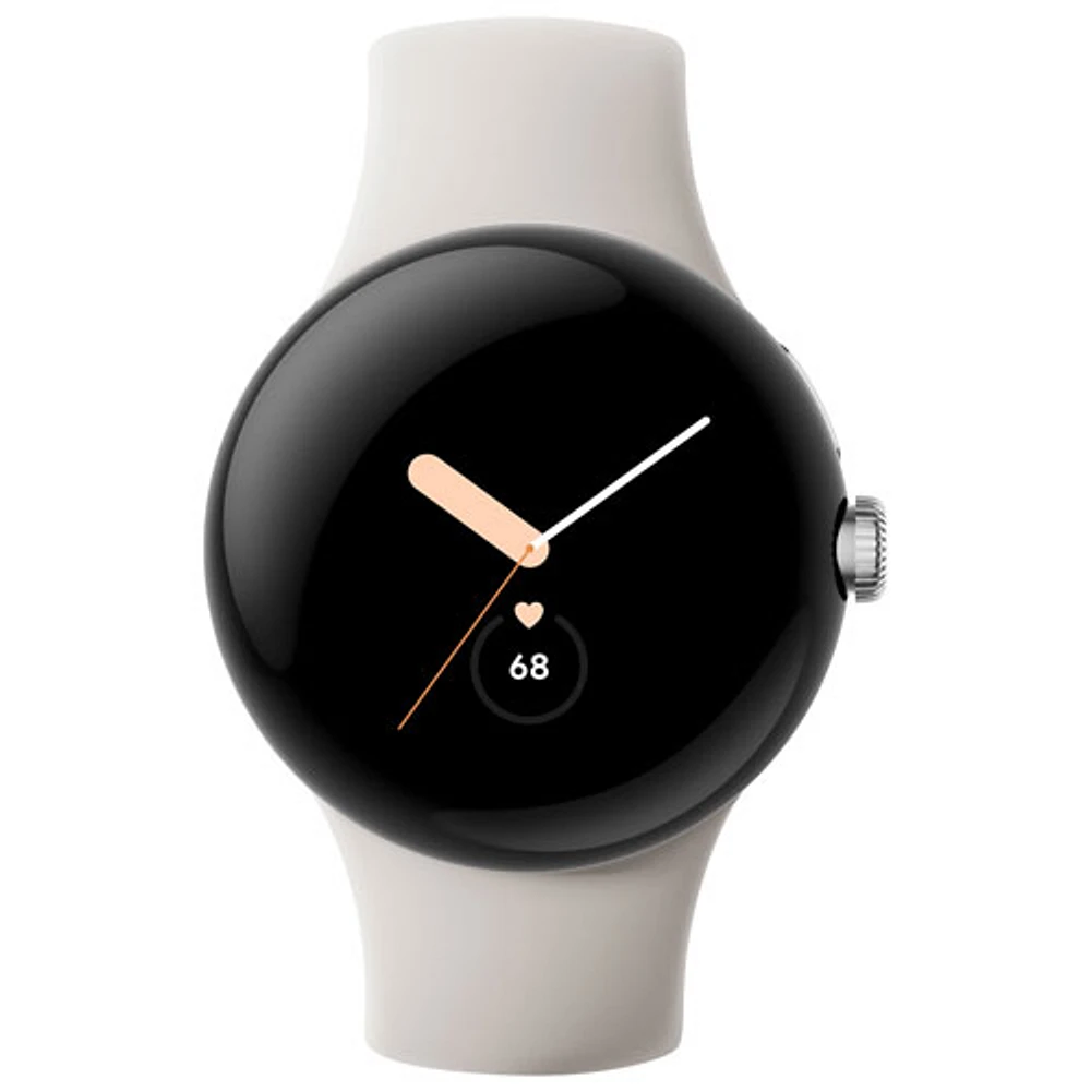 Montre Pixel Watch de Google (GPS + LTE) TELUS avec boîtier de 40 mm en acier inoxydable argenté et bracelet sport craie - Financement mensuel