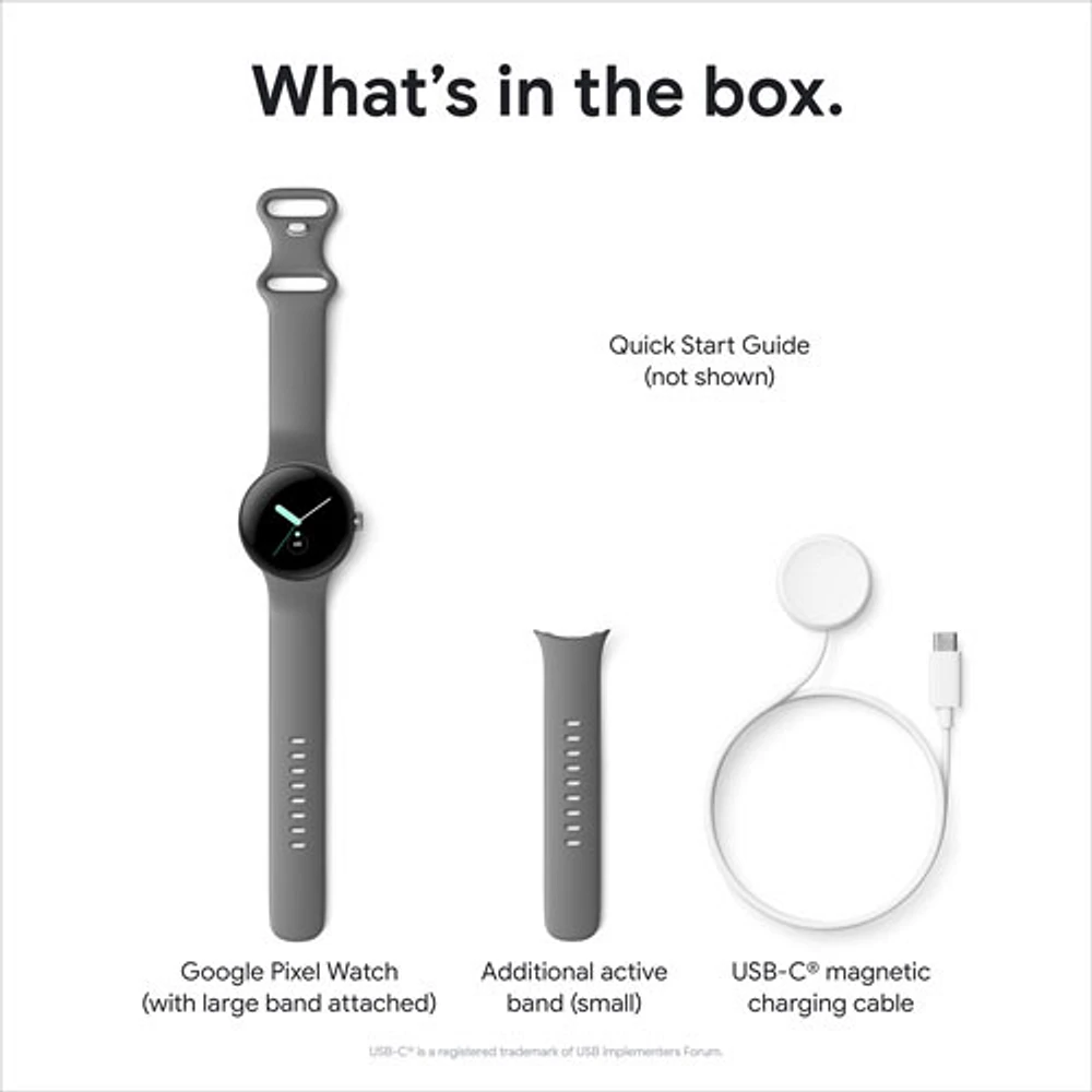 Montre Pixel Watch de Google (GPS + LTE) TELUS avec boîtier de 40 mm en acier inoxydable argenté et bracelet sport craie - Financement mensuel