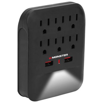 Monster 900J Wall Tap -Outlet 2-USB Surge Protector with Night Light