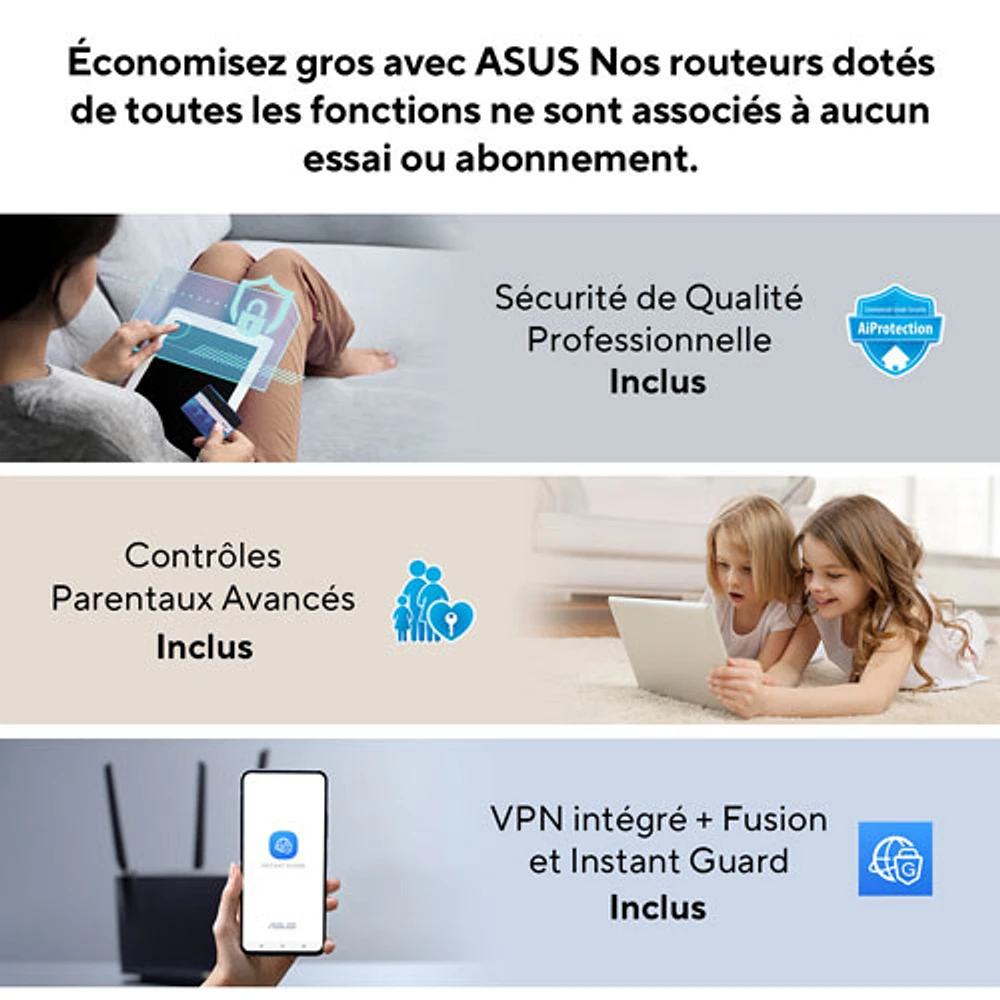 Système Wi-Fi 6 maillé de maison intégrale ZenWiFi XT9 d'ASUS - Ensemble de 2 - Blanc