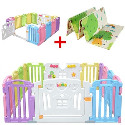 61-inch Play Yards 14 Panel Baby Playpen Kids Playard Safety Activity Centre + Folding Baby Play Mat Waterproof Non Toxic Portable Kids Playmat