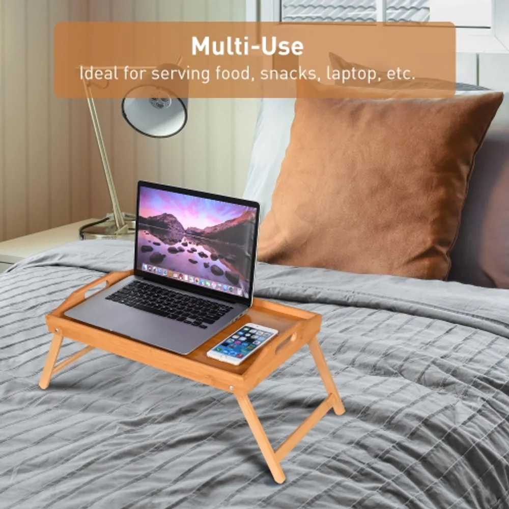 Bamboo Bed Tray Table for Eating TV Breakfast Tray for Bed Foldable Wood  Food Dinner Serving Tray with Folding Legs for Bedroom, Hospital, Home by