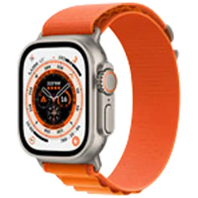 Apple Watch Ultra (GPS + connectivité cellulaire) avec boîtier de 49 mm en titane et bracelet alpin orange offert par Virgin Plus